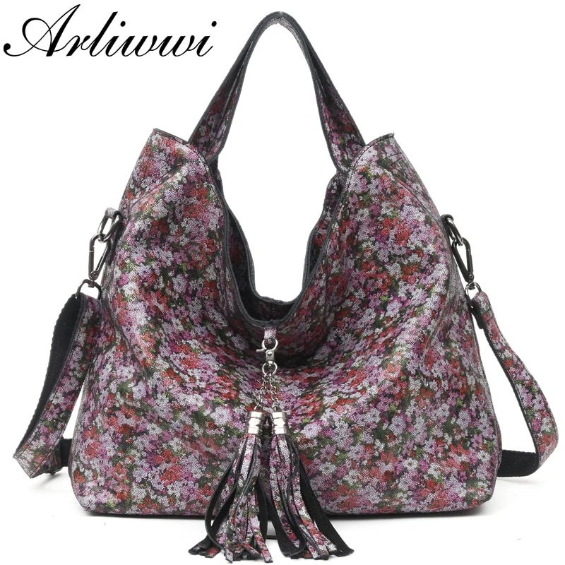 Arliwwi Female Real Leather Shiny Flower Summer Women Tote Handbags New Lily Floral Lady Embossed Genuine Leather Bags GL16 - Image 7