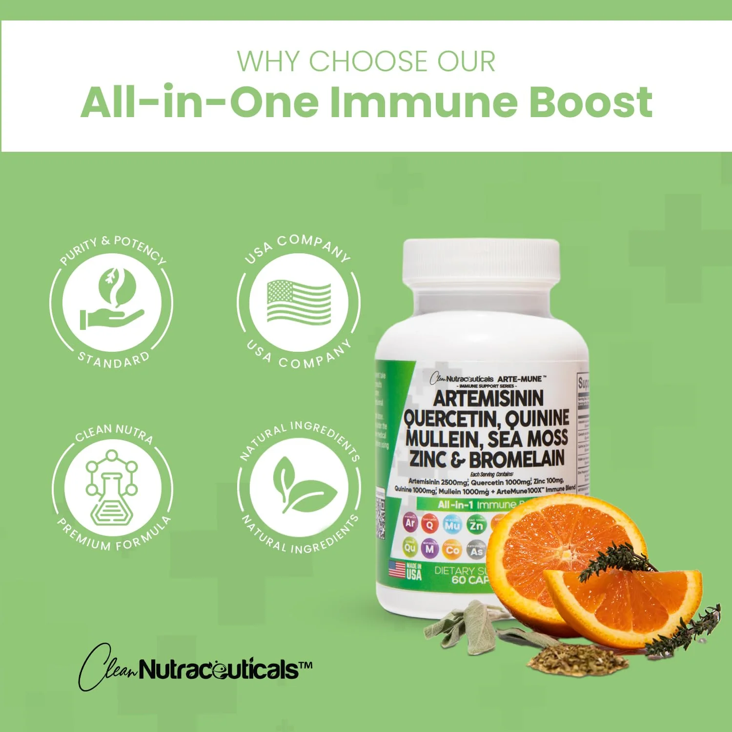 Artemisinin 2500mg Quercetin 1000mg Zinc 100mg Mullein Quinine Supplement with Sea Moss Bromelain Ashwagandha Root Nettle Leaf Bladderwrack Burdock Root Monolaurin Colostrum Rutin - Immune Support USA - Image 3