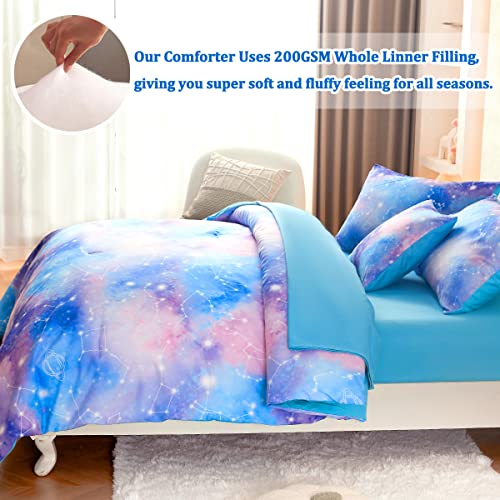 ASKOTU Galaxy Twin Comforter Set for Girls, Tie Dye Blue Purple Ombre 6 Piece Bed in a Bag Kids Bedding Sets with Sheets - Image 4