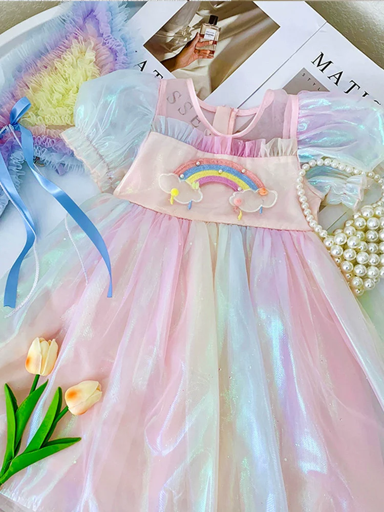 Autumn and Winter Children's Rainbow Wings Tulle Tutu Dress - Image 2