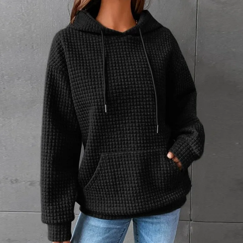 Autumn and Winter Elegant Minimalist Sporty New Sweatshirts Women Loose Casual Solid Color Long Sleeve Drawstring Pocket Hoodies - Image 10