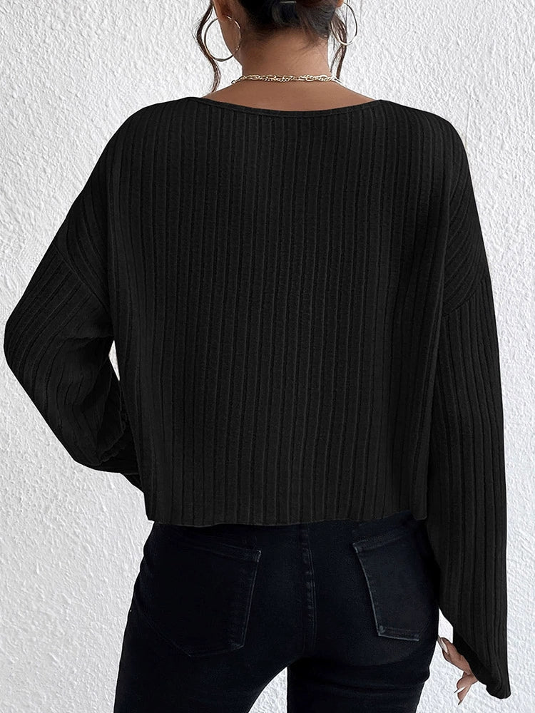 Autumn Fashion Thread Pullover T-shirt Long Sleeve Knitwear - Image 3