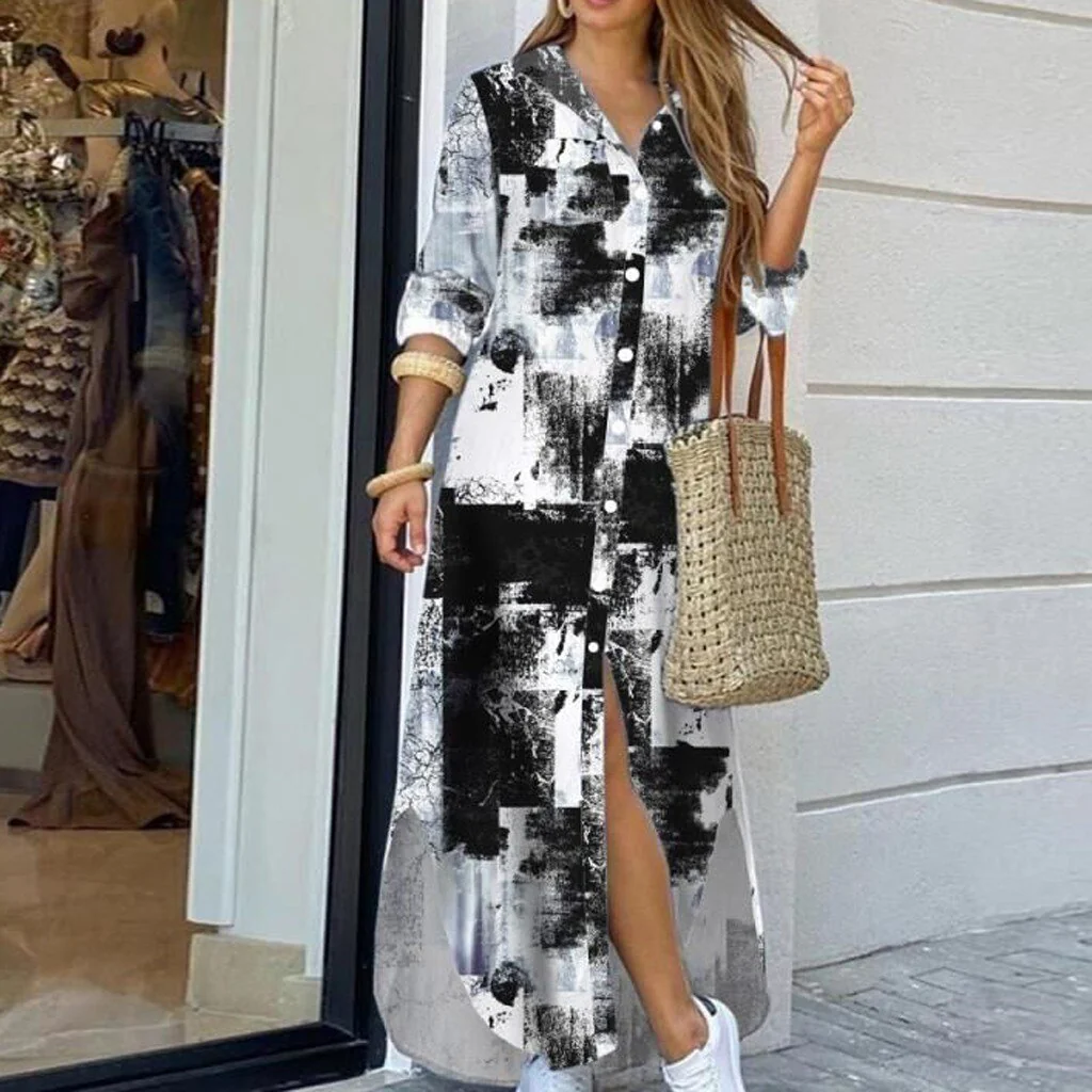 Sexy Long Dress Long Sleeve Shirt Women's Denim Long Dress Pocket Button Shirt - Image 13