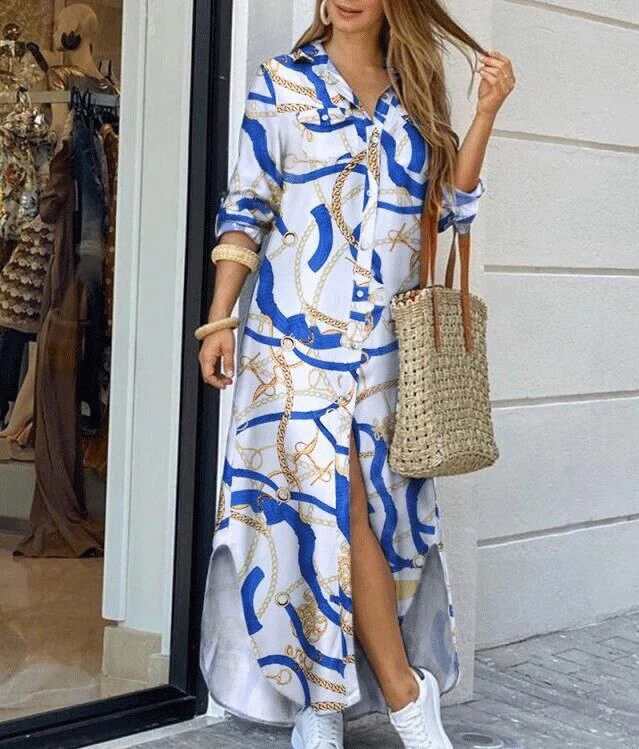 Sexy Long Dress Long Sleeve Shirt Women's Denim Long Dress Pocket Button Shirt - Image 9