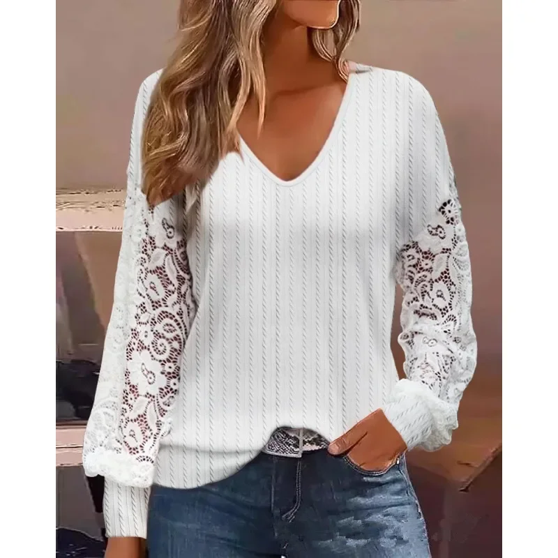 Autumn Long Sleeve V Neck Loose T-shirt Y2K INS Clothes Off Shoulder Shirt Top for Women 2023 - Image 2