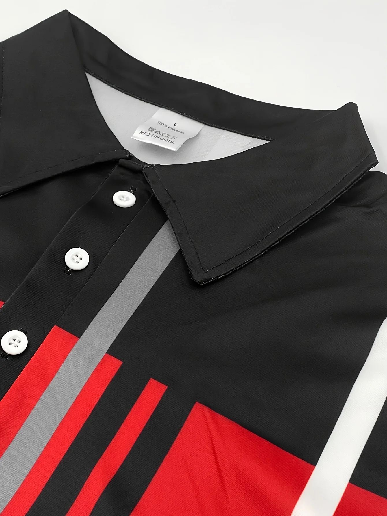 Autumn Men'S Casual Shirt, Color Blocked Design, Knit Fabric with Button Details, 100% Polyester, All-Season Wear, Regular Fit with Lapel Collar and Slight Stretch - Image 3