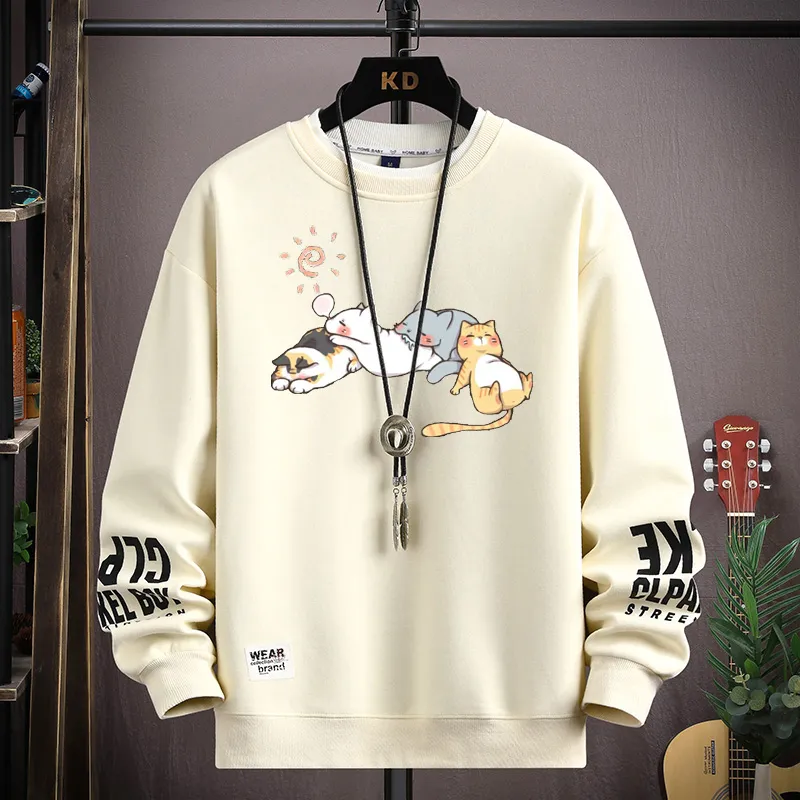 Autumn Men's Sweatshirt Korean Alphabet Printed Long Sleeve T-shirt Fashion Men's Clothing Blue O Neck Harajuku Top 2023 New