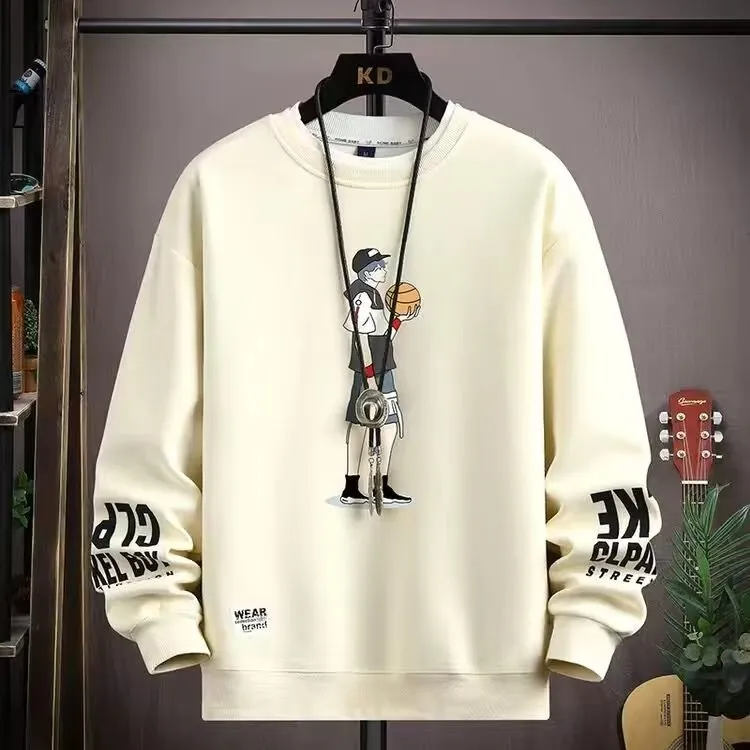 Autumn Men's Sweatshirt Korean Alphabet Printed Long Sleeve T-shirt Fashion Men's Clothing Blue O Neck Harajuku Top 2023 New - Image 10