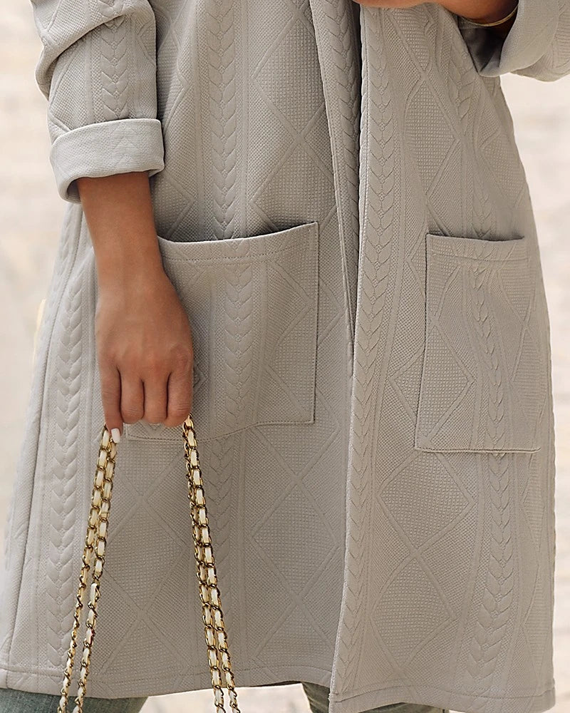 Autumn New Elegant Casual Woman’s Jackets Cable Textured Hooded Longline Coat Winter Cardigan Solid Coats for Women 2023 - Image 6
