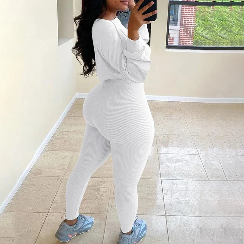 Autumn Solid Letter Embroidery Two Piece Sets Women Basic Sweatshirt+Leggings Casual Sporty Tracksuits Female Hot Corduroy - Image 6