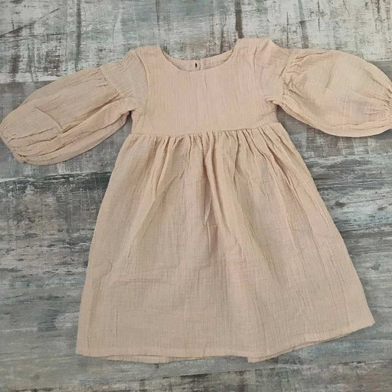 Autumn Spring Children's Clothes Organic Cotton Double Gauze Loose Pockets Baby Girls Dress Fashion Princess Casual Kids Dresses - Image 2