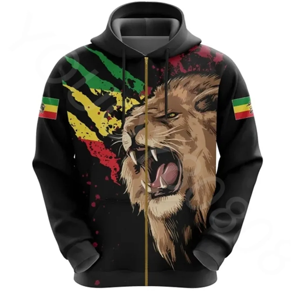 Autumn Winter African Zone Men's Sweatshirt Casual Print Loose Hoodie - Ethiopia Rasta Hoodie - Image 2