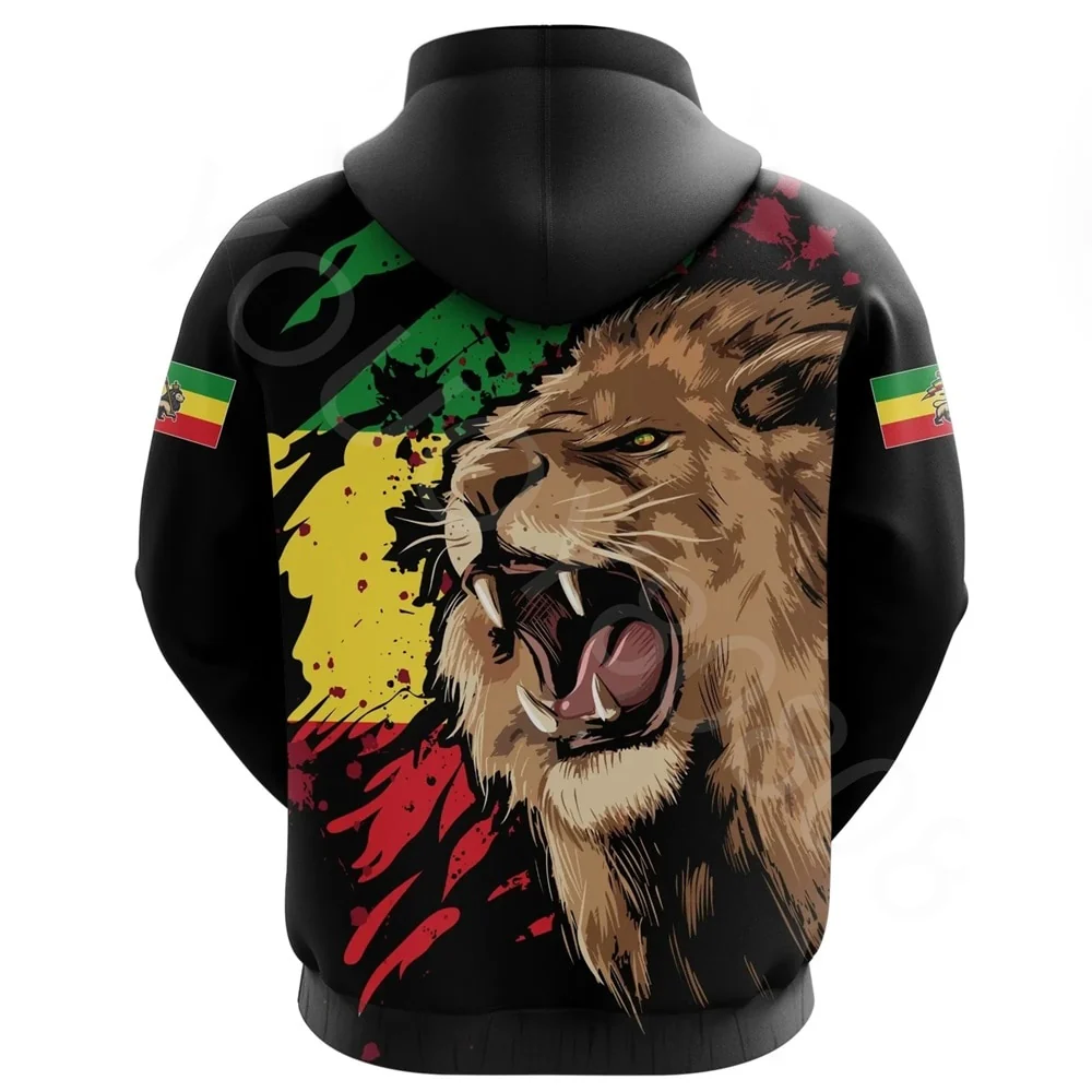Autumn Winter African Zone Men's Sweatshirt Casual Print Loose Hoodie - Ethiopia Rasta Hoodie - Image 3