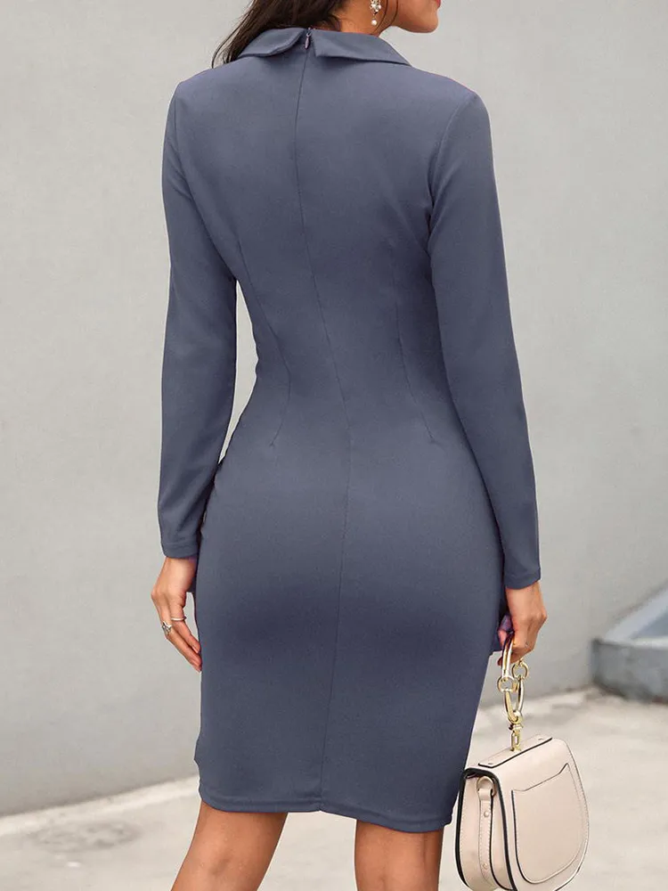 Autumn Winter Fashion Midi Dress 2023 Office Lady Long Sleave Slim Dresses Elegant Bodycon Work Business Pencil Solid Dress - Image 6