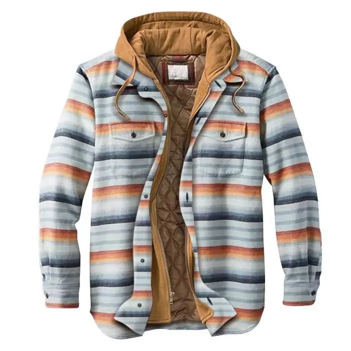 Autumn Winter Men's Jacket Plaid Thick Hooded Fake Two-piece Zipper Pocket Casual Fashion Streetwear Loose Male Coat Plus Size - Image 9