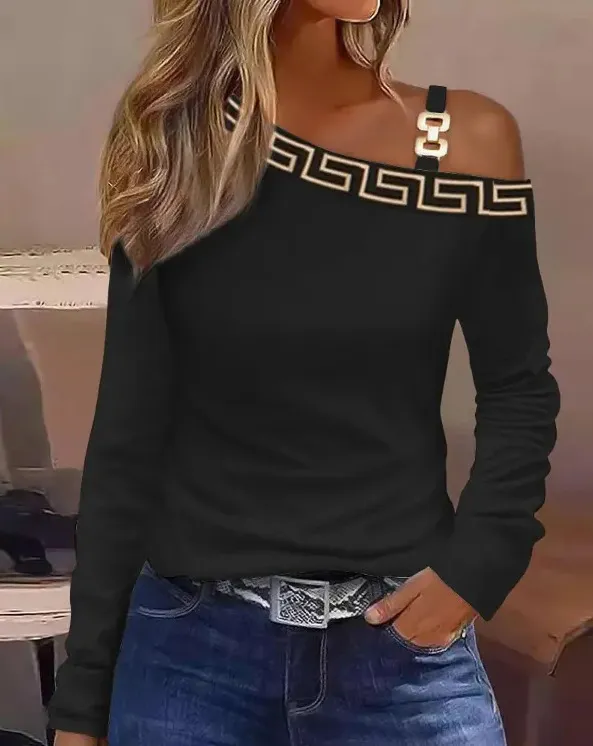 Autumn/Winter Simple Metal Button Women's Long Sleeved Shirt Elegant Office Lady Oblique Shoulder Collar Blouse Women Tops S-XXL - Image 8