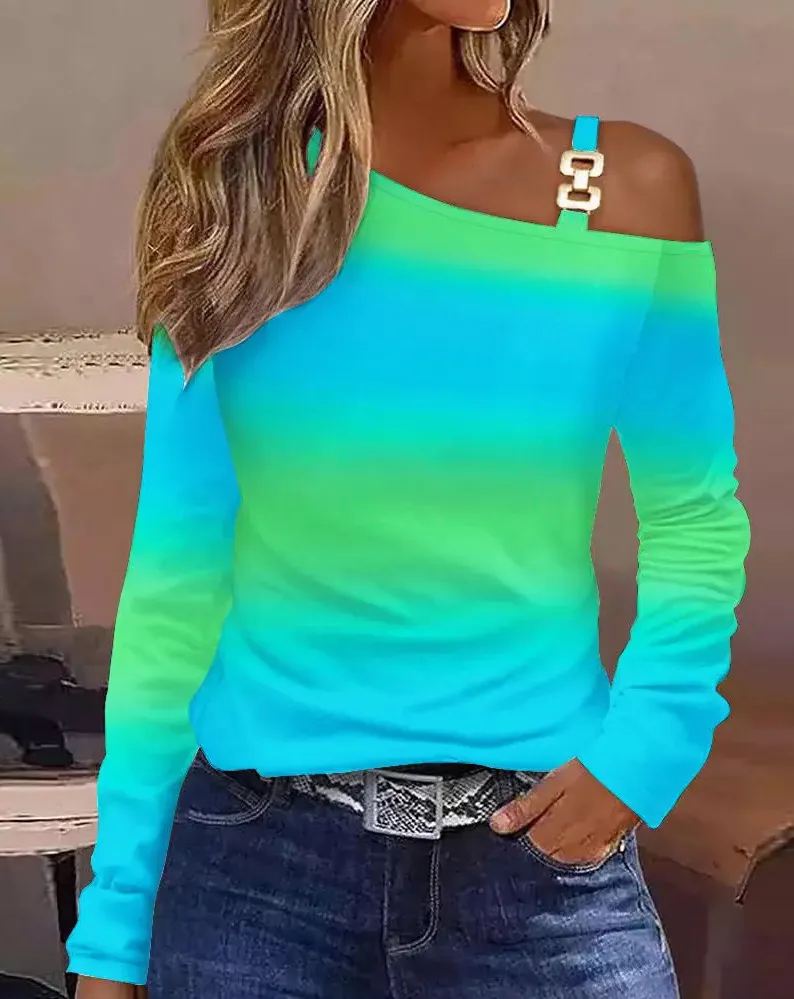 Autumn/Winter Simple Metal Button Women's Long Sleeved Shirt Elegant Office Lady Oblique Shoulder Collar Blouse Women Tops S-XXL - Image 9