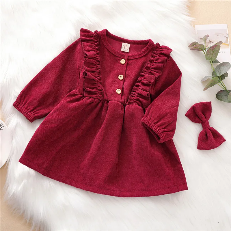 Autumn Winter Toddler Baby Girls Dress Long Sleeve Ruffles Princess Dress Kids Corduroy Pleated Fashion Children Casual Dress - Image 3