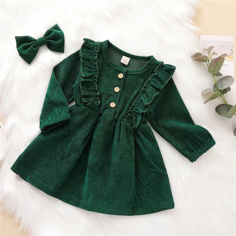 Autumn Winter Toddler Baby Girls Dress Long Sleeve Ruffles Princess Dress Kids Corduroy Pleated Fashion Children Casual Dress - Image 4