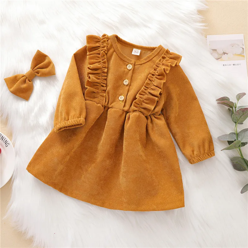 Autumn Winter Toddler Baby Girls Dress Long Sleeve Ruffles Princess Dress Kids Corduroy Pleated Fashion Children Casual Dress - Image 5