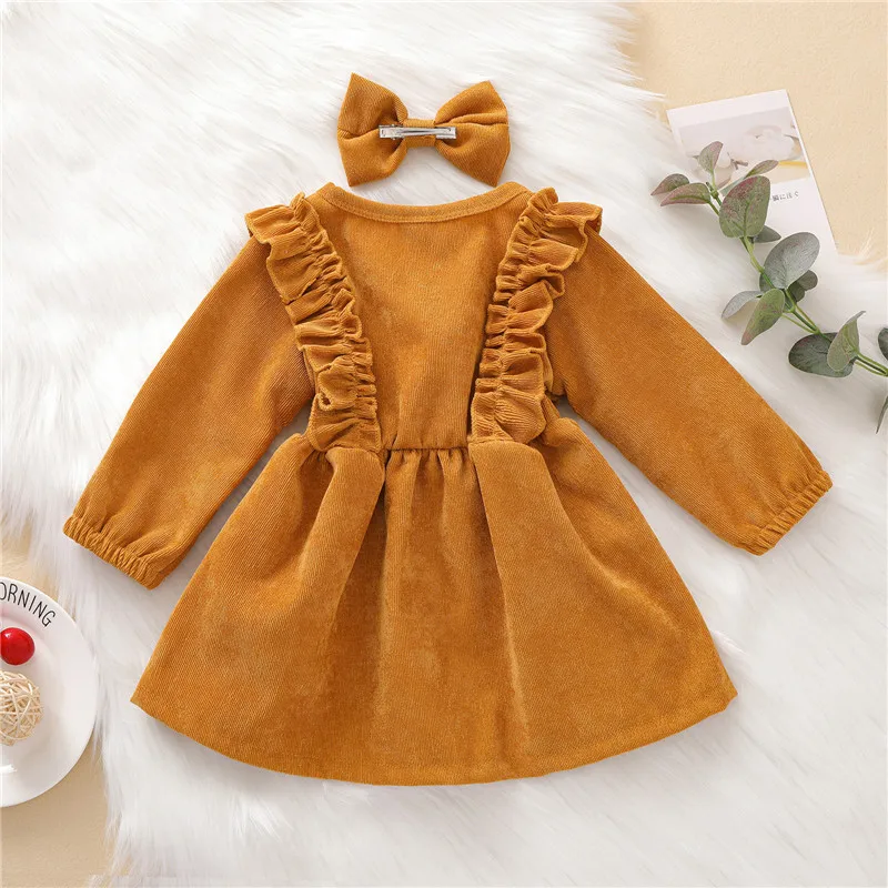 Autumn Winter Toddler Baby Girls Dress Long Sleeve Ruffles Princess Dress Kids Corduroy Pleated Fashion Children Casual Dress - Image 6