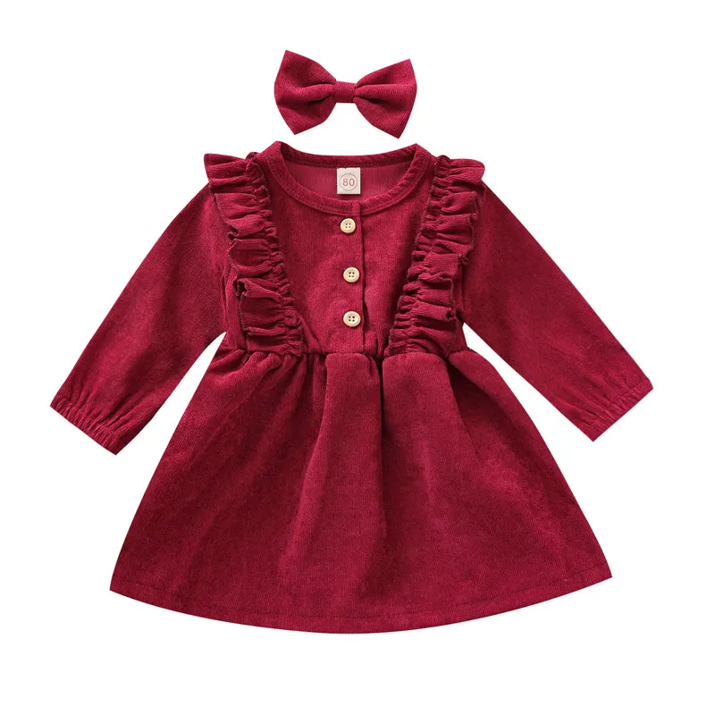 Autumn Winter Toddler Baby Girls Dress Long Sleeve Ruffles Princess Dress Kids Corduroy Pleated Fashion Children Casual Dress - Image 7