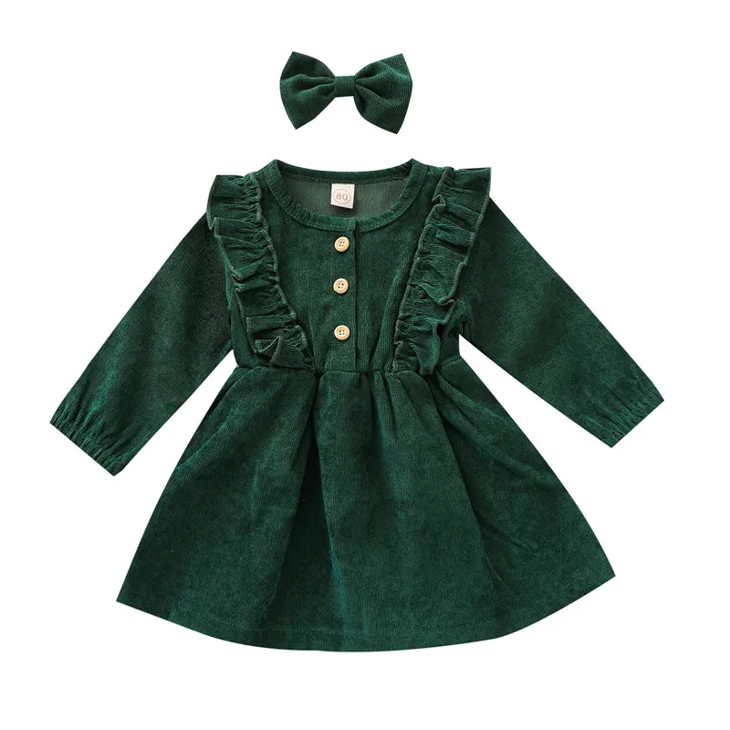 Autumn Winter Toddler Baby Girls Dress Long Sleeve Ruffles Princess Dress Kids Corduroy Pleated Fashion Children Casual Dress - Image 9