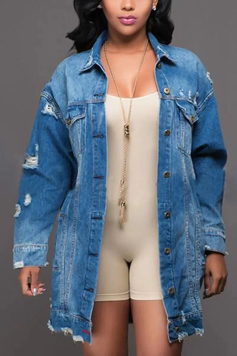 Autumn Winter Women Hole Denim Jacket 2020 Harajuku boyfriend Wind Jean Jacket Loose Long Sleeve Female Coats Large Size Female - Image 2