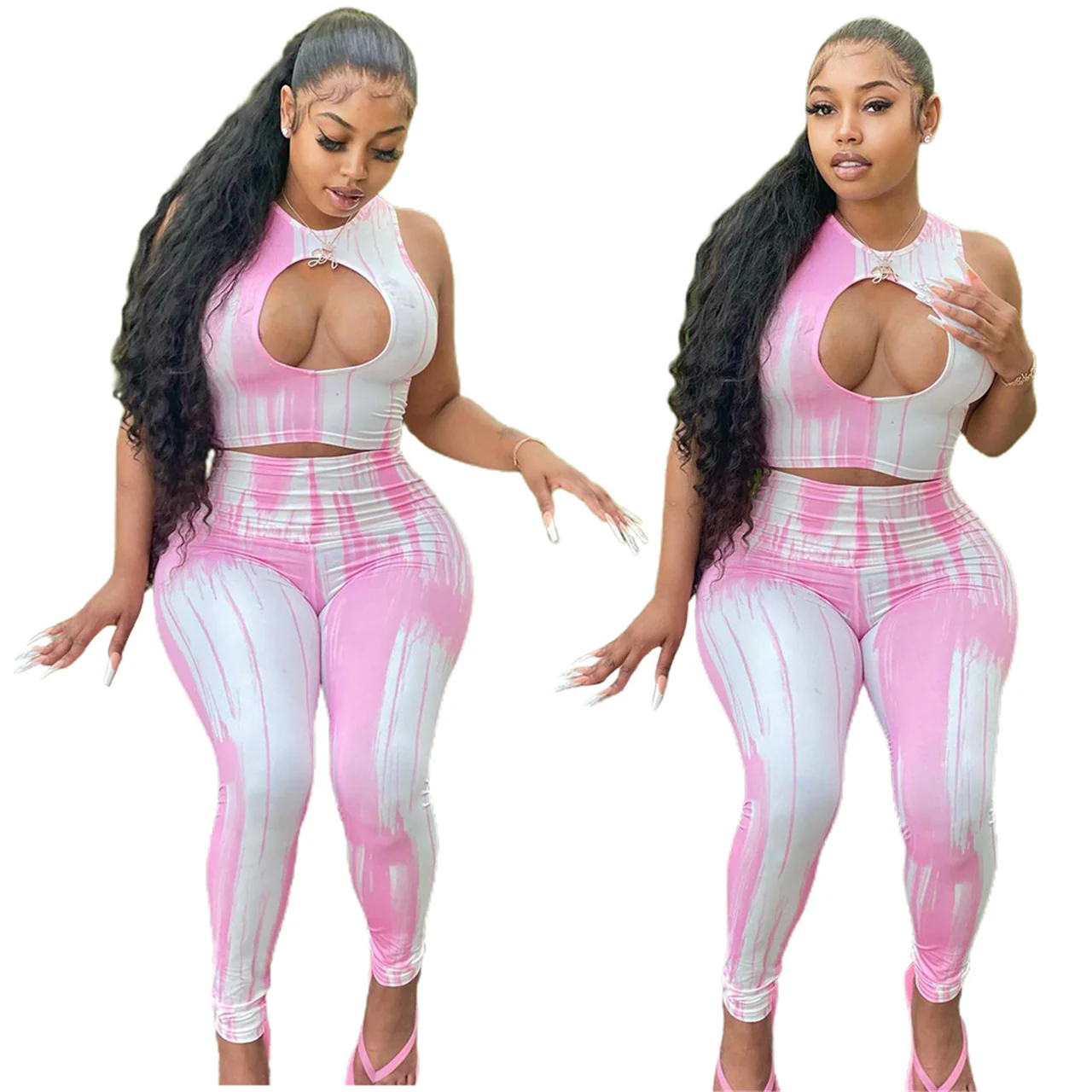 BA681 Unique design sexy cute tie dye new arrivals 2022 hollow out two piece set - Image 4