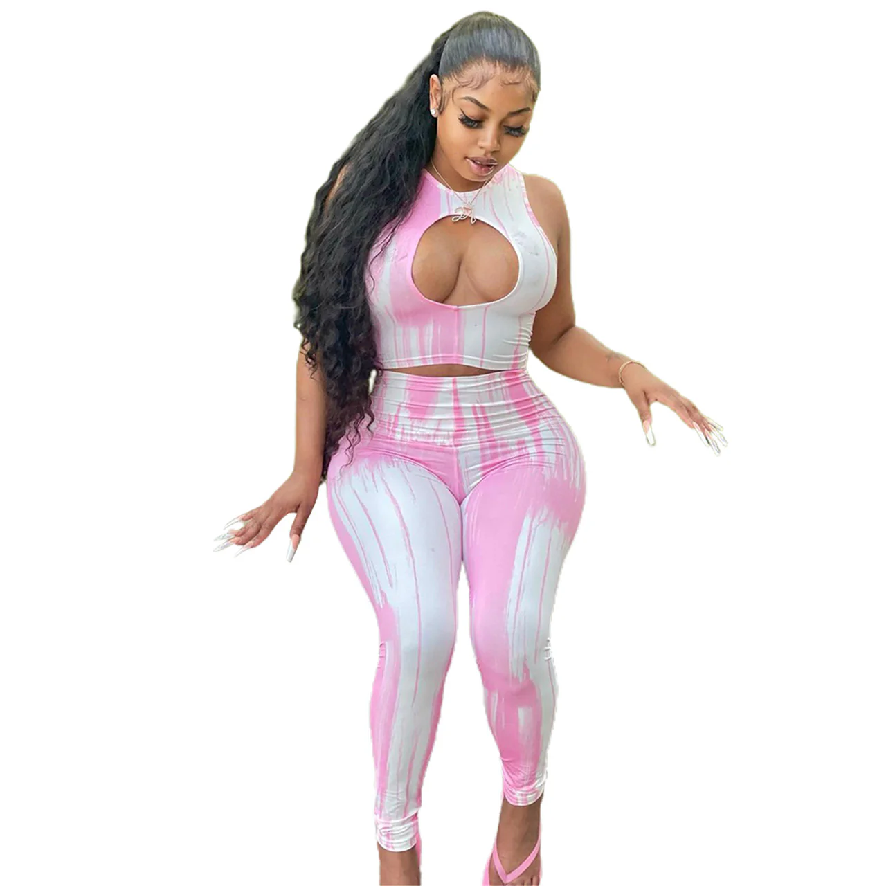 BA681 Unique design sexy cute tie dye new arrivals 2022 hollow out two piece set - Image 6