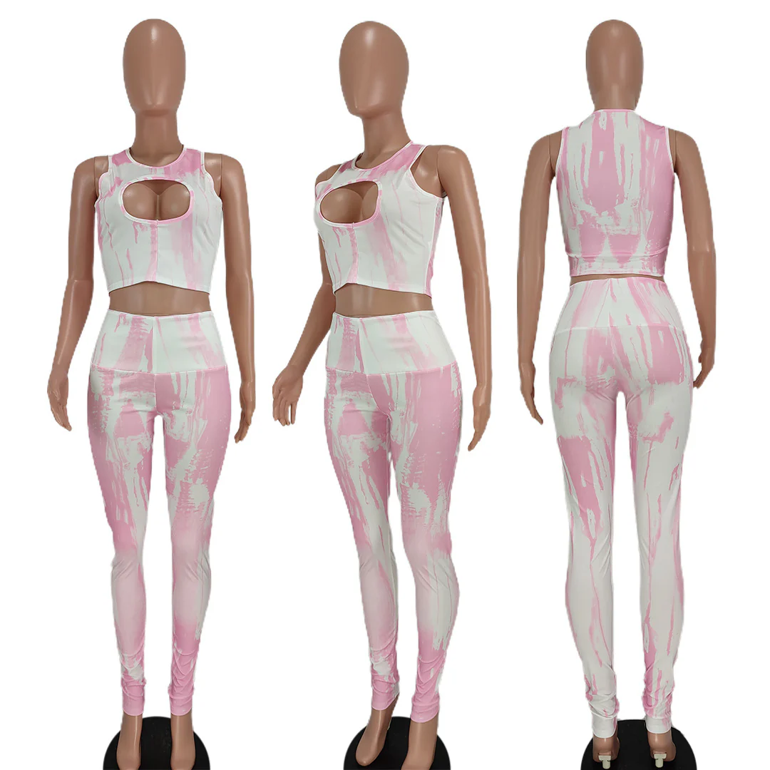 BA681 Unique design sexy cute tie dye new arrivals 2022 hollow out two piece set - Image 7