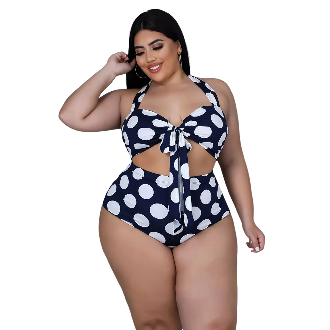 BA683 New arrival wave point printed fat ladies swimsuit plus size 2022 swimwear - Image 2
