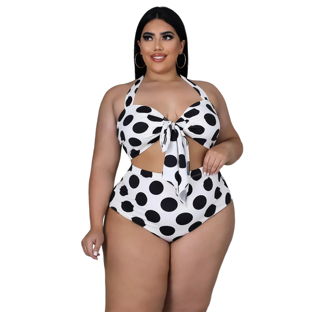 BA683 New arrival wave point printed fat ladies swimsuit plus size 2022 swimwear - Image 3