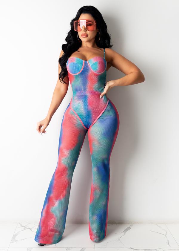 BA697 2022 Spring new arrival fashion Summer cute 2 piece pants tie dye jumpsuit sets women boho - Image 4