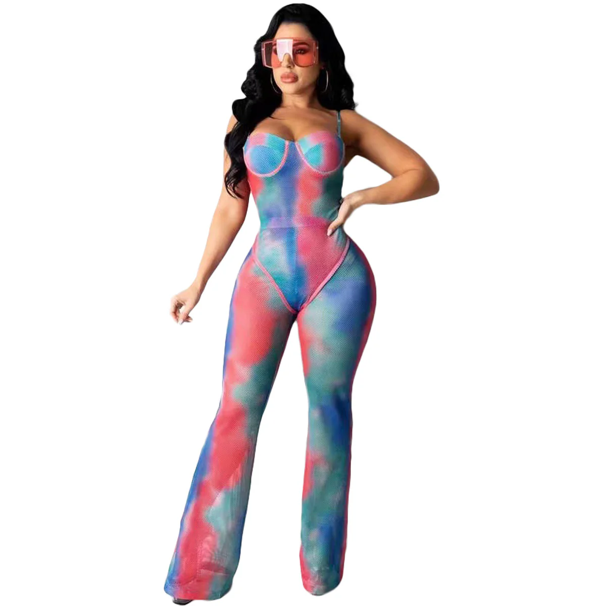 BA697 2022 Spring new arrival fashion Summer cute 2 piece pants tie dye jumpsuit sets women boho - Image 5