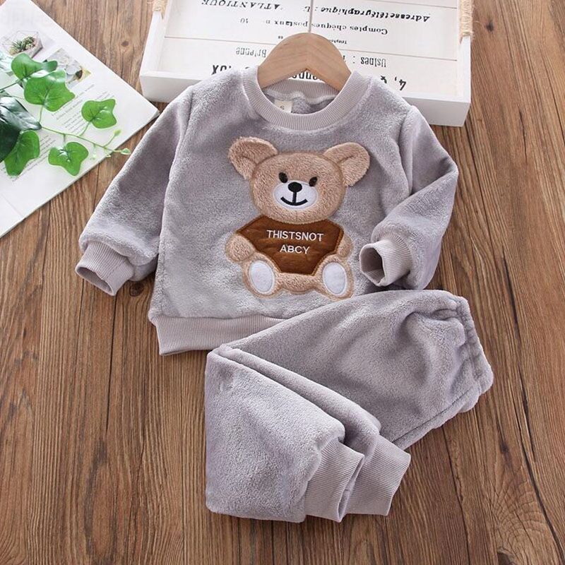 Baby Boys And Girls Clothing Set Tricken Fleece Children Hooded Outerwear Tops Pants 3PCS Outfits - Image 11