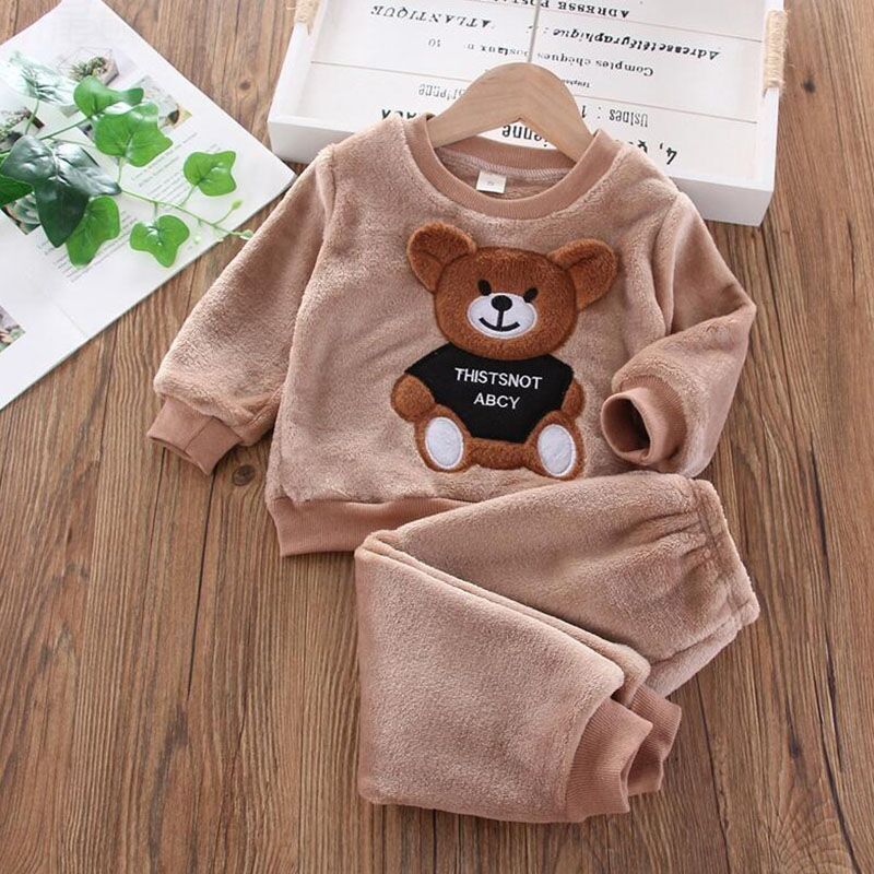 Baby Boys And Girls Clothing Set Tricken Fleece Children Hooded Outerwear Tops Pants 3PCS Outfits - Image 12