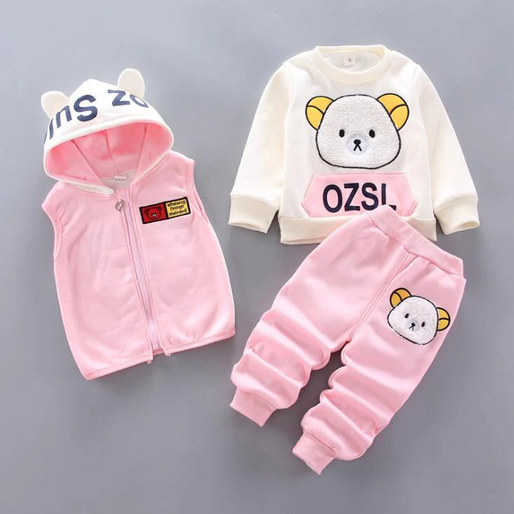 Baby Boys And Girls Clothing Set Tricken Fleece Children Hooded Outerwear Tops Pants 3PCS Outfits - Image 14