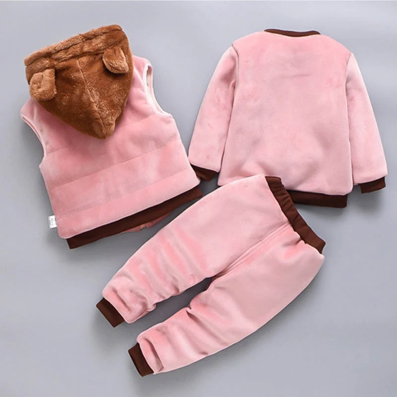 Baby Boys And Girls Clothing Set Tricken Fleece Children Hooded Outerwear Tops Pants 3PCS Outfits - Image 21