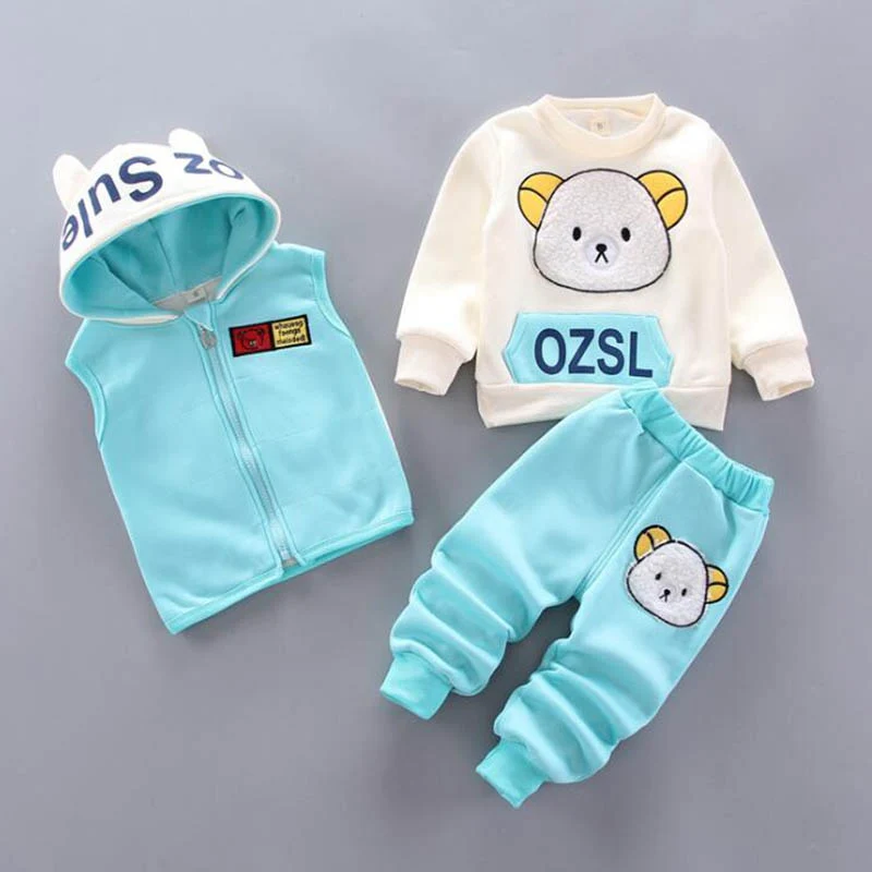 Baby Boys And Girls Clothing Set Tricken Fleece Children Hooded Outerwear Tops Pants 3PCS Outfits - Image 22