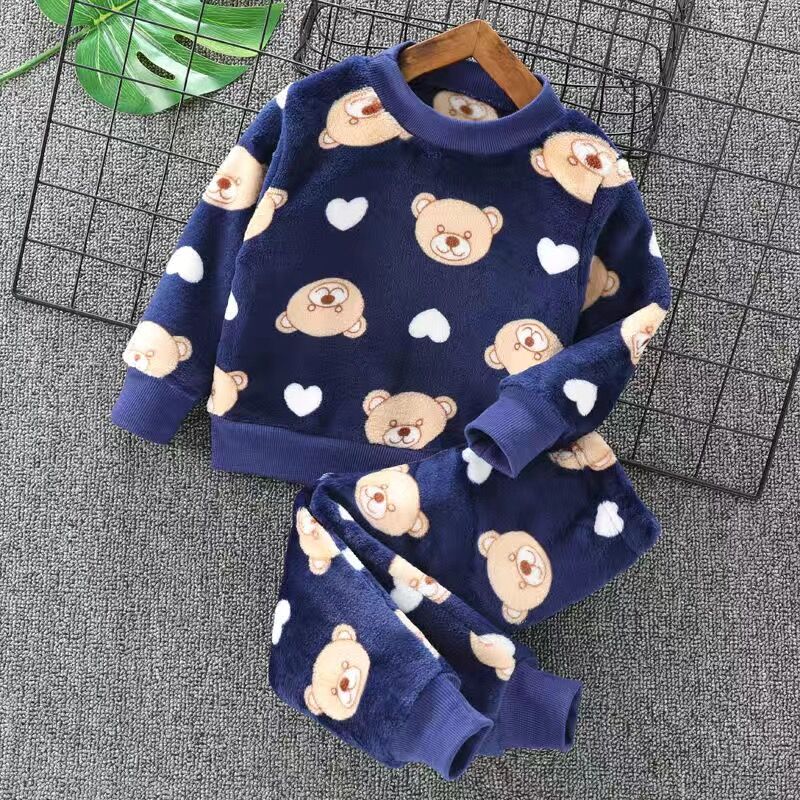 Baby Boys And Girls Clothing Set Tricken Fleece Children Hooded Outerwear Tops Pants 3PCS Outfits - Image 3