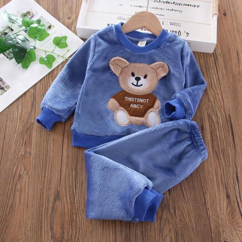 Baby Boys And Girls Clothing Set Tricken Fleece Children Hooded Outerwear Tops Pants 3PCS Outfits - Image 4