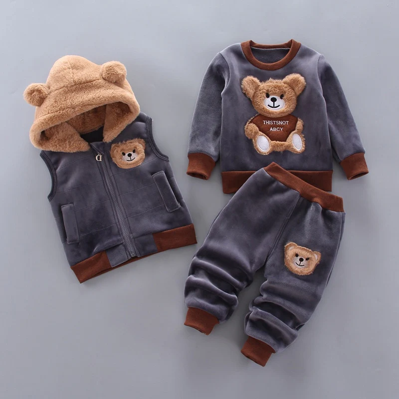 Baby Boys And Girls Clothing Set Tricken Fleece Children Hooded Outerwear Tops Pants 3PCS Outfits - Image 5