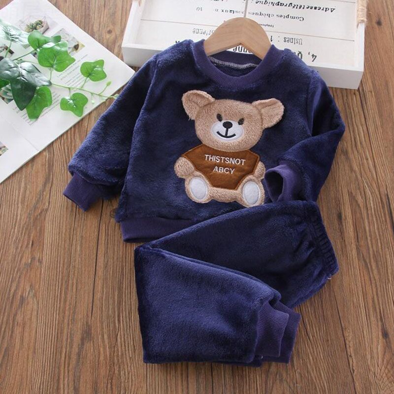 Baby Boys And Girls Clothing Set Tricken Fleece Children Hooded Outerwear Tops Pants 3PCS Outfits - Image 7