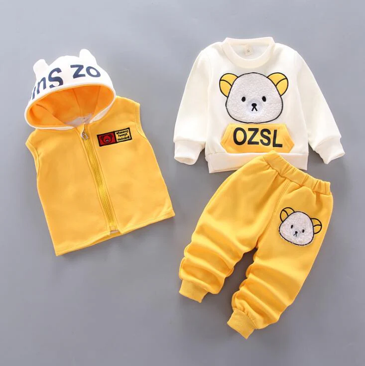 Baby Boys And Girls Clothing Set Tricken Fleece Children Hooded Outerwear Tops Pants 3PCS Outfits - Image 8