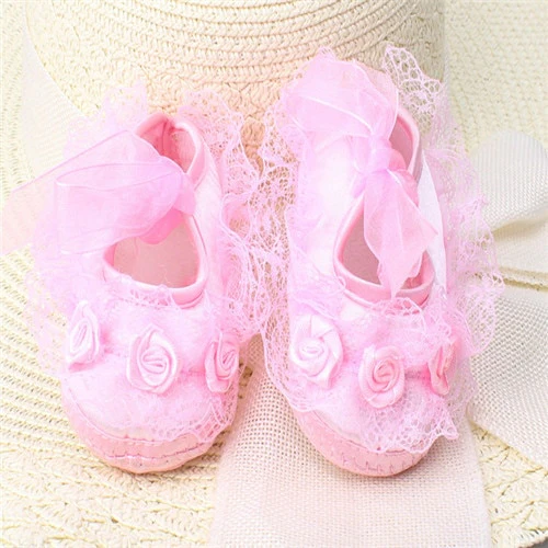 Baby Girl Shoes First Walkers Lace Floral Newborn Baby Shoes Princess Infant Shoes - Image 2