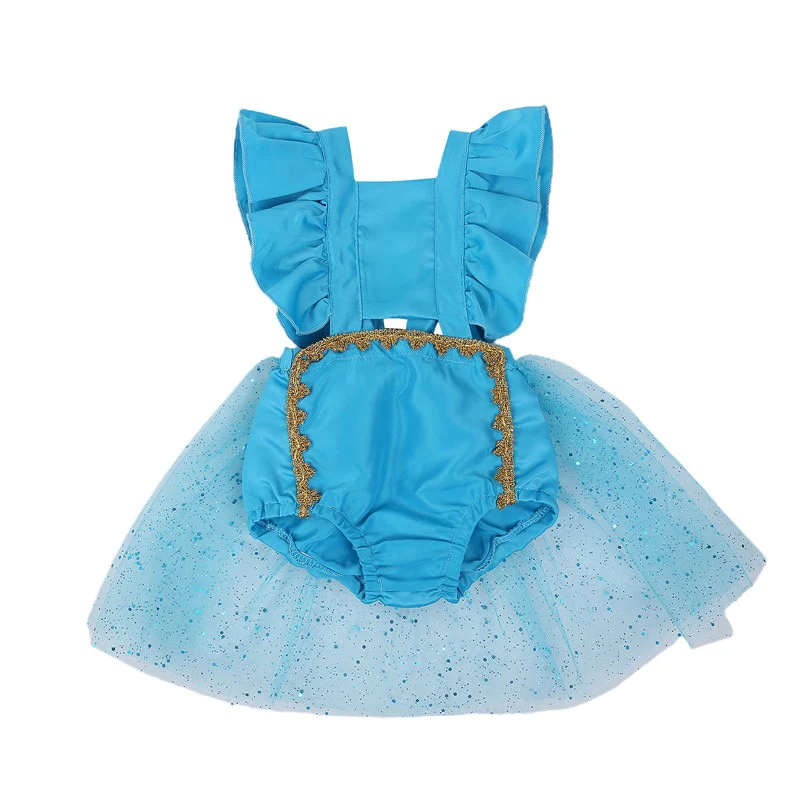 Baby Girls Bodysuit Dress Princess Blue Costume Backless Sleeveless Halloween Party Suit - Image 3