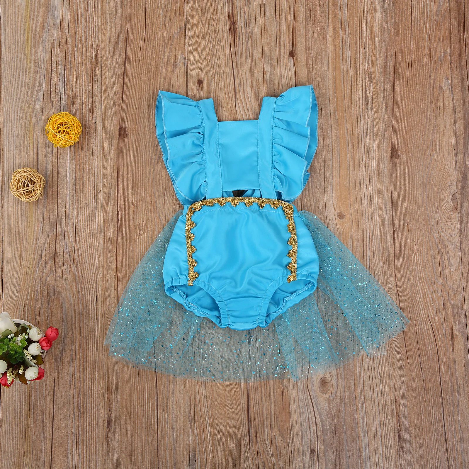 Baby Girls Bodysuit Dress Princess Blue Costume Backless Sleeveless Halloween Party Suit - Image 4