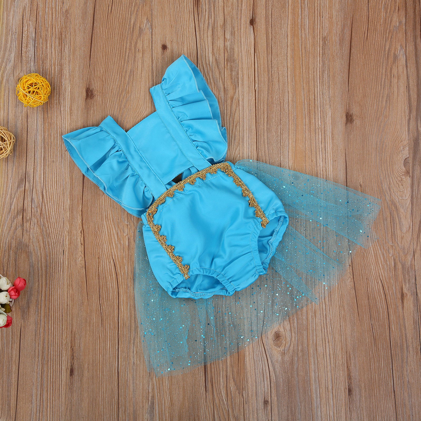 Baby Girls Bodysuit Dress Princess Blue Costume Backless Sleeveless Halloween Party Suit - Image 5