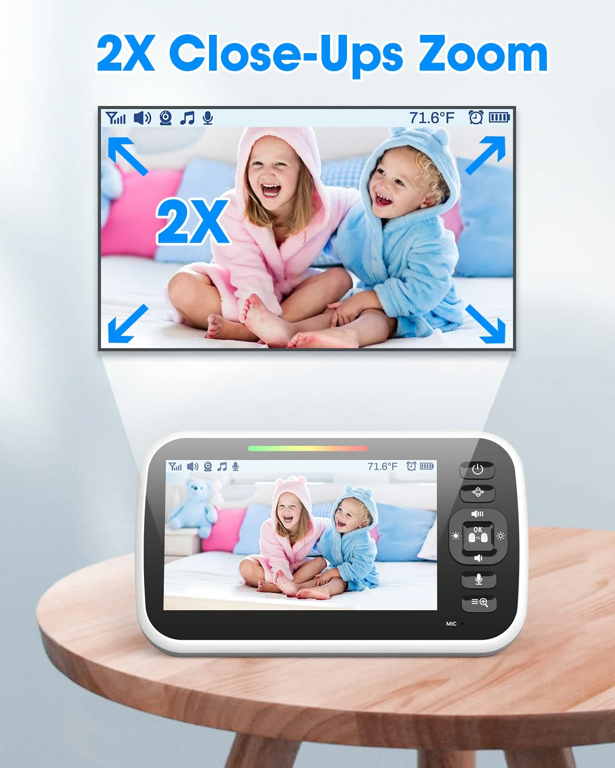 Baby Monitor with Camera and Audio - 5” Display Video Baby Monitor with 29 Hour Battery Life, Remote Pan & Tilt, 2X Zoom,Auto Night Vision, 2 Way Talk, Temperature Sensor,Lullabies,960 Feet Range - Image 4
